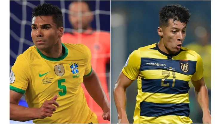 Casemiro of Brazil (left) and Alan Franco of Ecuador. (Getty)