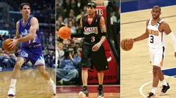 John Stockton (left), Allen Iverson (center) & Chris Paul. (Getty)
