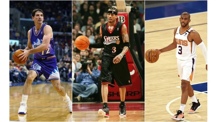 John Stockton (left), Allen Iverson (center) & Chris Paul. (Getty)