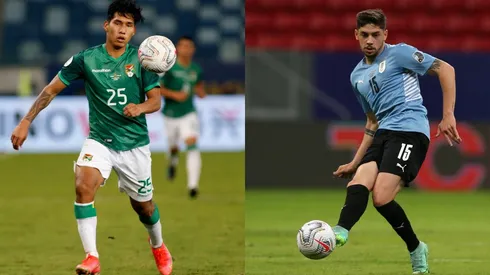 Leonel Justiniano of Bolivia (left) and Diego Godín of Uruguay (right). (Getty)