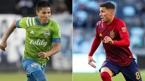 Raúl Ruidíaz of Seattle Sounders (left) and Damir Kreilach of Real Salt Lake (right). (Getty)
