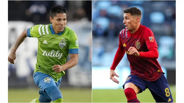 Raúl Ruidíaz of Seattle Sounders (left) and Damir Kreilach of Real Salt Lake (right). (Getty)
