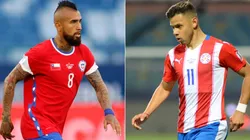 Arturo Vidal of Chile (left) and Angel Romero of Paraguay (right). (Getty)