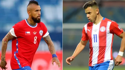 Arturo Vidal of Chile (left) and Angel Romero of Paraguay (right). (Getty)