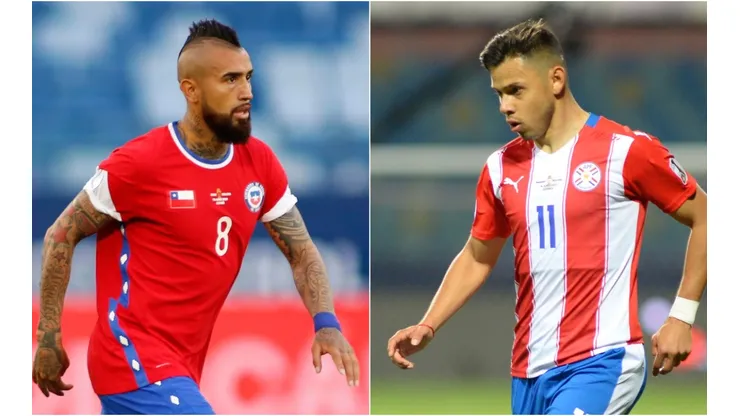 Arturo Vidal of Chile (left) and Angel Romero of Paraguay (right). (Getty)