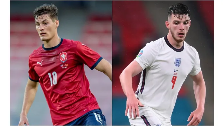 Patrik Schick of Czech Republic (left) and Declan Rice of England (Getty).