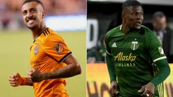 Maximiliano Urruti of Houston Dynamo (left) and Dairo Asprilla of Portland Timbers. (Getty)