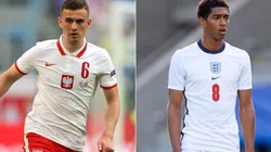Kacper Kozlowski of Poland (left) and Jude Bellingham of England (right). (Getty)