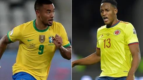 Gabriel Jesus of Brazil (left) and Yerry Mina of Colombia (Getty).
