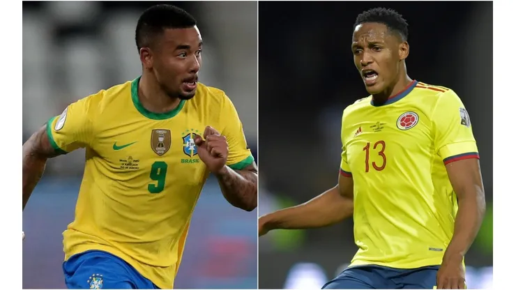 Gabriel Jesus of Brazil (left) and Yerry Mina of Colombia (Getty).
