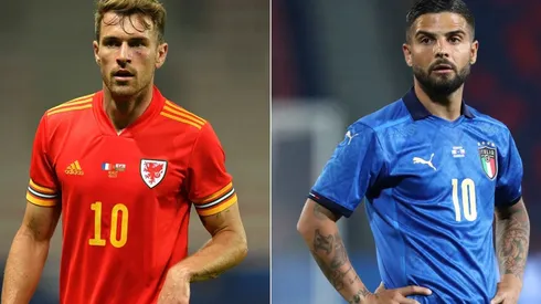 Aaron Ramsey of Wales (left) and Lorenzo Insigne of Italy (right). (Getty)