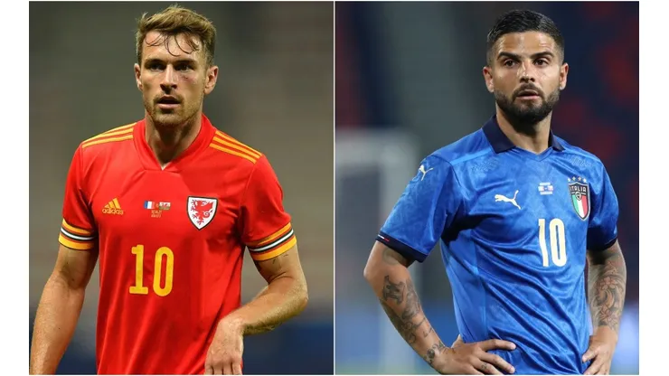 Aaron Ramsey of Wales (left) and Lorenzo Insigne of Italy (right). (Getty)