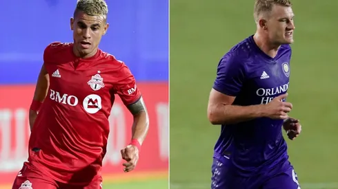 Erickson Gallardo of Toronto FC (left) and Robin Jansson of Orlando City (right). (Getty)