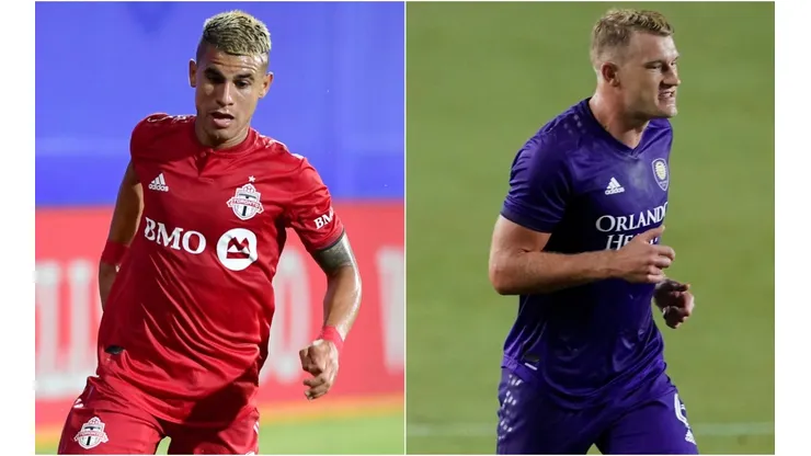 Erickson Gallardo of Toronto FC (left) and Robin Jansson of Orlando City (right). (Getty)