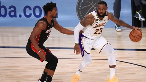 Jimmy Butler guarding LeBron James. (Getty)
