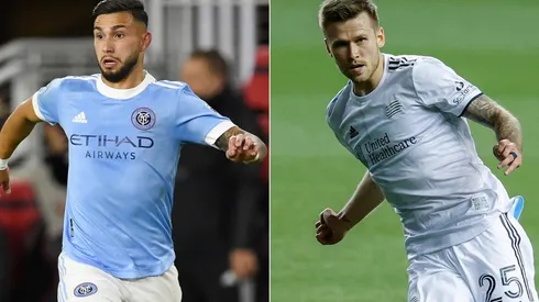 Valentin Castellanos of New York City FC (left) and Arnor Ingvi Traustason of the New England Revolution (right). (Getty)