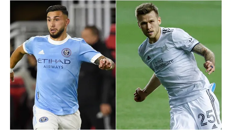 Valentin Castellanos of New York City FC (left) and Arnor Ingvi Traustason of the New England Revolution (right). (Getty)