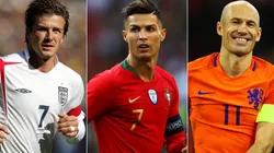 David Beckham of England (left), Cristiano Ronaldo of Portugal (center), and Arjen Robben of the Netherlands (right). (Getty)