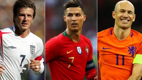 David Beckham of England (left), Cristiano Ronaldo of Portugal (center), and Arjen Robben of the Netherlands (right). (Getty)