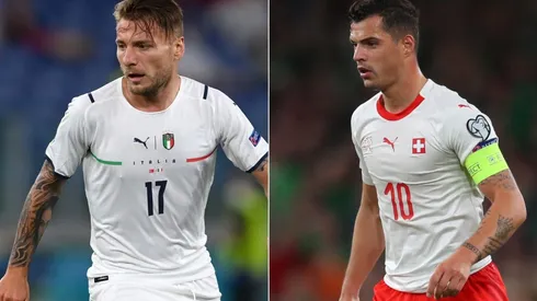 Ciro Immobile of Italy (left) and Granit Xhaka of Switzerland (Getty).