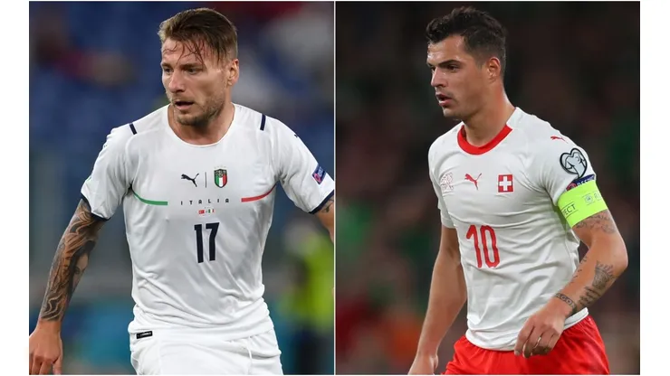 Ciro Immobile of Italy (left) and Granit Xhaka of Switzerland (Getty).