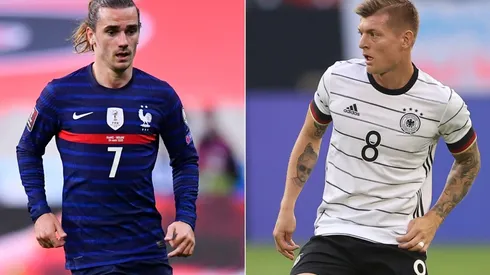 Antoine Griezmann of France (left) and Toni Kroos of Germany (Getty).