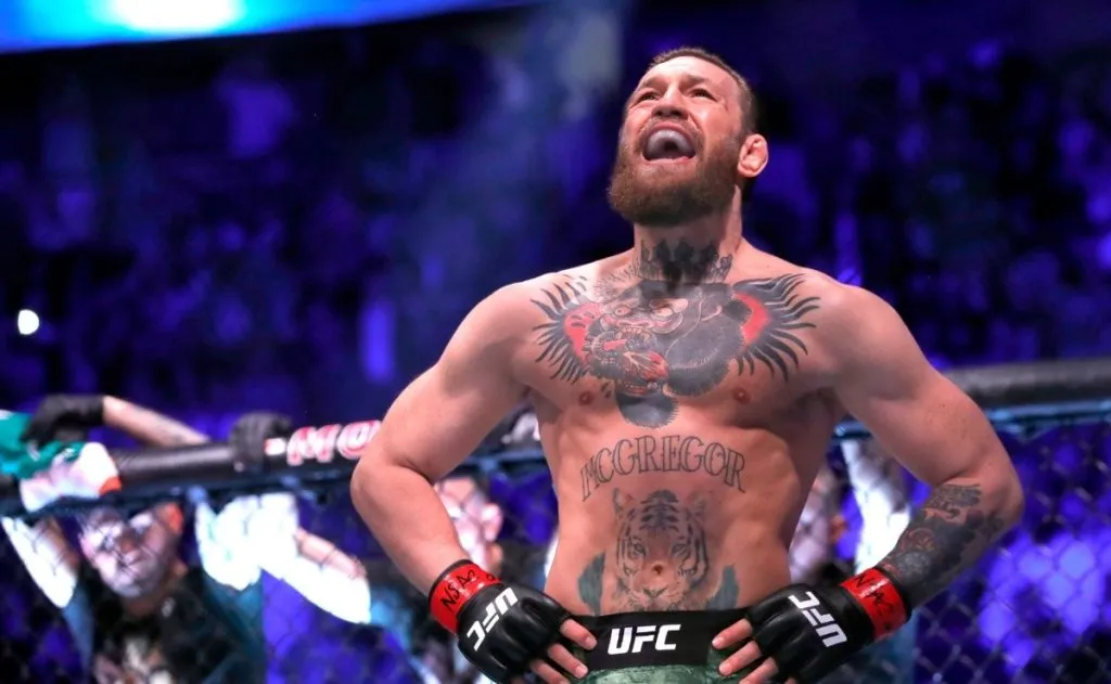 Conor McGregor waits for the start of his welterweight bout against Donald Cerrone during UFC246 at T-Mobile Arena on January 18, 2020 in Las Vegas, Nevada.