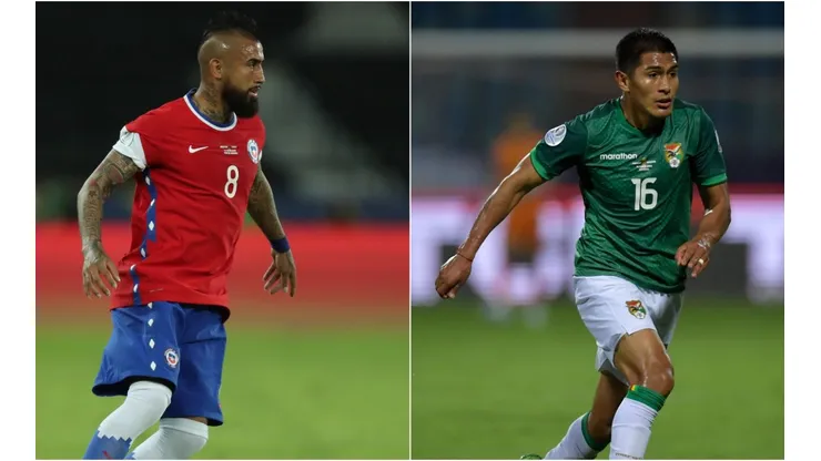 Arturo Vidal from Chile (left) and Erwin Saavedra from Bolivia (right). (Getty)