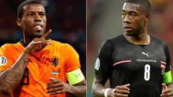 Georginio Wijnaldum of Netherlands (left) and David Alaba of Austria (right). (Getty)