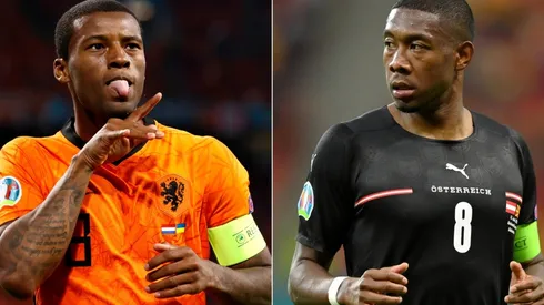 Georginio Wijnaldum of Netherlands (left) and David Alaba of Austria (right). (Getty)