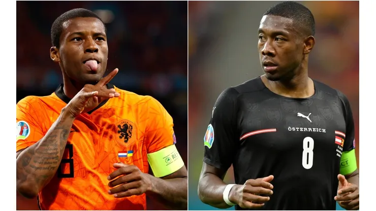 Georginio Wijnaldum of Netherlands (left) and David Alaba of Austria (right). (Getty)