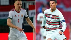 Attila Szalai of Hungary (left) and Cristiano Ronaldo of Portugal (Getty).