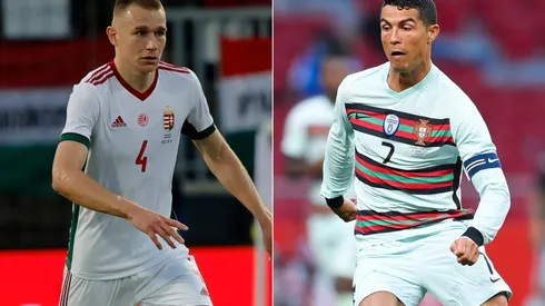 Attila Szalai of Hungary (left) and Cristiano Ronaldo of Portugal (Getty).
