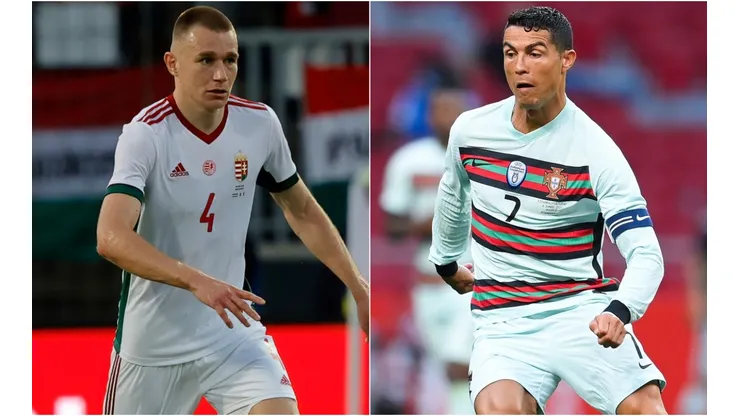 Attila Szalai of Hungary (left) and Cristiano Ronaldo of Portugal (Getty).
