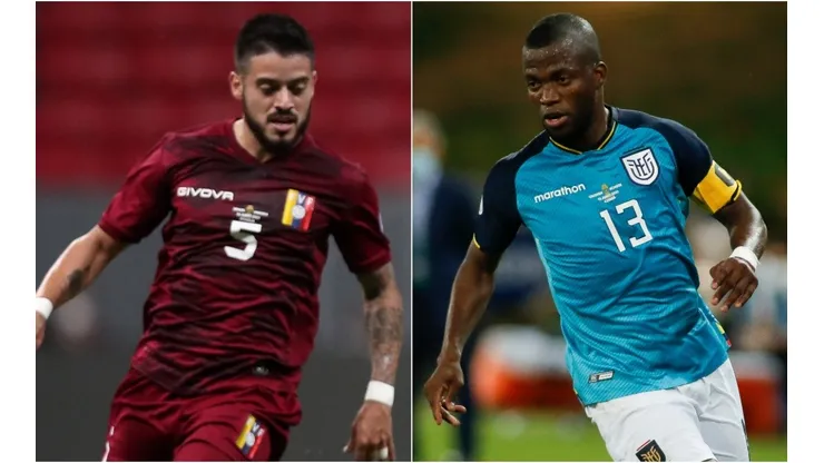 Junior Moreno of Venezuela (left) and Enner Valencia of Ecuador (Getty).