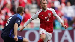 Christian Eriksen of Denmark runs with the ball against Finland. (Getty)