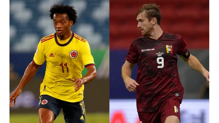 Juan Cuadrado of Colombia (left) and Fernando Aristeguieta of venezuela (Getty).