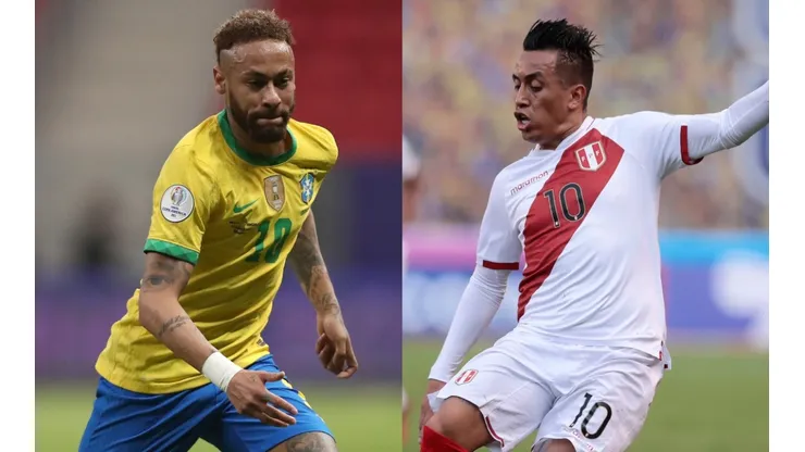 Neymar of Brazil (left) and Christian Cueva of Peru (Getty).