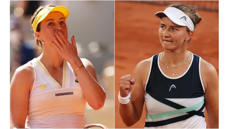 Anastasia Pavlyuchenkova of Russia (left) and Barbora Krejcikova of the Czech Republic (right). (Getty)