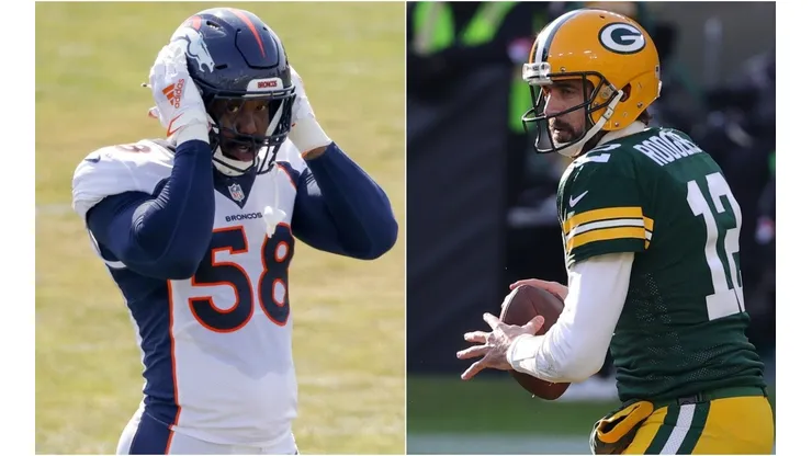 Von Miller (left) & Aaron Rodgers. (Getty)