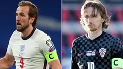 Harry Kane of England (left) and Luka Modric of Croatia (right). (Getty)
