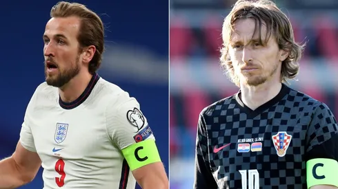 Harry Kane of England (left) and Luka Modric of Croatia (right). (Getty)