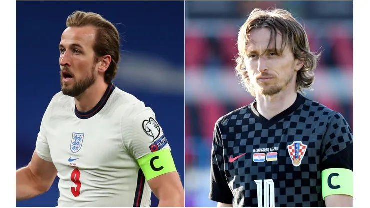 Harry Kane of England (left) and Luka Modric of Croatia (right). (Getty)