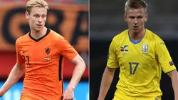Frenkie de Jong of the Netherlands(left) and Oleksandr Zinchenko of Ukraine (right). (Getty)