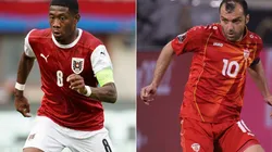 David Alaba of Austria (left) and Goran Pandev of Macedonia (right). (Getty)