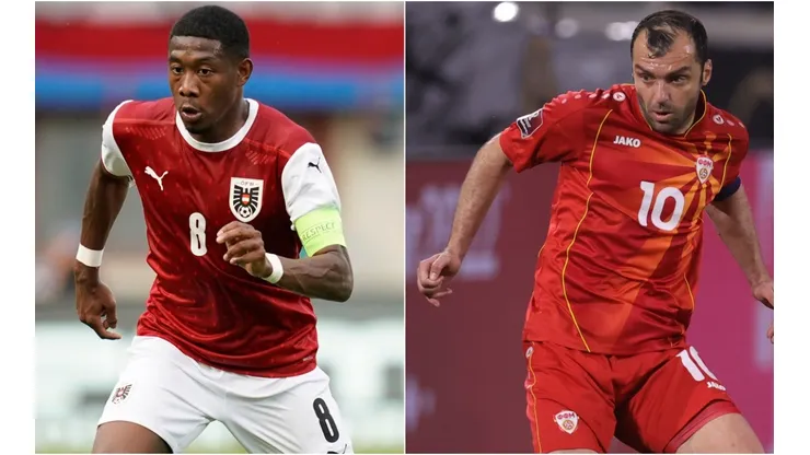 David Alaba of Austria (left) and Goran Pandev of Macedonia (right). (Getty)