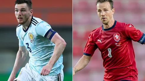 Andrew Robertson of Scotland (left) and Vladimir Darida of the Czech Republic (right). (Getty)