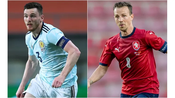 Andrew Robertson of Scotland (left) and Vladimir Darida of the Czech Republic (right). (Getty)