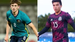 Connor Metcalfe of Australia (left) and Carlos Uriel Antuna of Mexico (right). (Getty)