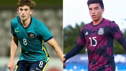 Connor Metcalfe of Australia (left) and Carlos Uriel Antuna of Mexico (right). (Getty)